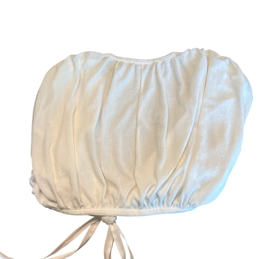 Zara Medium Crop Top, Ruffle Shortless Sleeve Tie Front - Picture 7 of 7